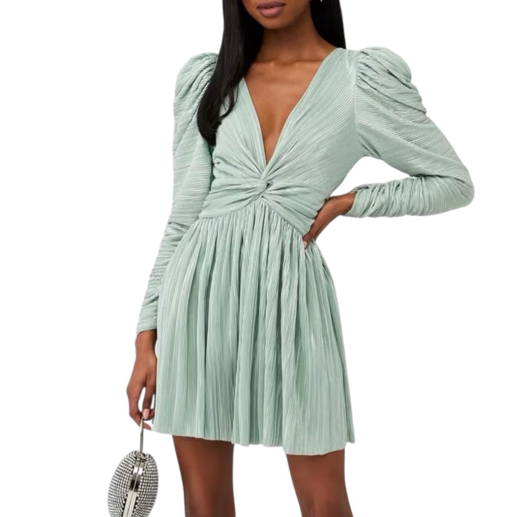 Nwt Sabina Mustayev Morgana Mint Green Metallic Mini Dress Size Medium